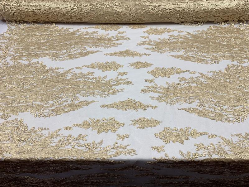 Luxury Gold Embroidered Floral Lace Fabric _ Bridal FabricICEFABRICICE FABRICSBy The YardLuxury Gold Embroidered Floral Lace Fabric _ Bridal Fabric ICEFABRIC