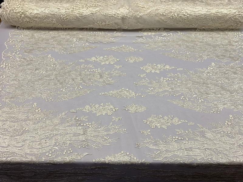 Luxury Ivory Embroidered Floral Lace Fabric _ Bridal FabricICEFABRICICE FABRICSBy The YardLuxury Ivory Embroidered Floral Lace Fabric _ Bridal Fabric ICEFABRIC