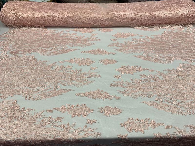 Luxury Pink Embroidered Floral Lace Fabric _ Bridal FabricICEFABRICICE FABRICSBy The YardLuxury Pink Embroidered Floral Lace Fabric _ Bridal Fabric ICEFABRIC