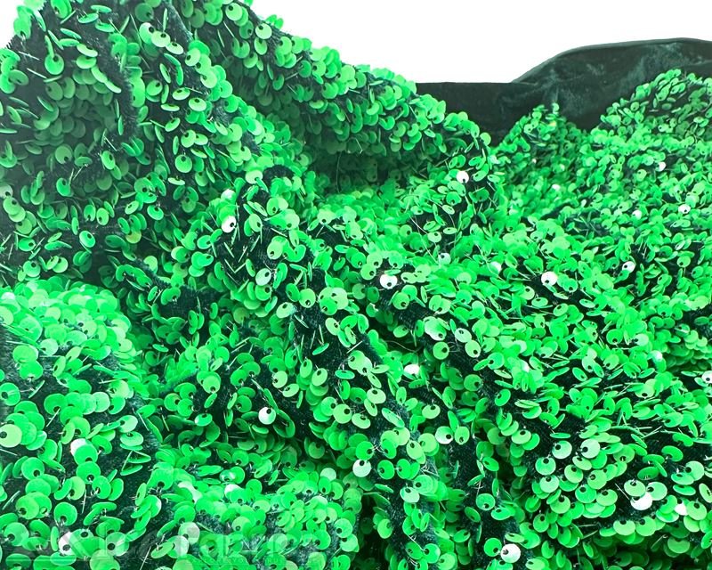 Luxury Stretch Velvet Sequin Fabric All Over Full SequinICE FABRICSICE FABRICSKelly Green on Green VelvetBy The Yard (60 inches Wide)Luxury Stretch Velvet Sequin Fabric all Over Full Sequin ICE FABRICS