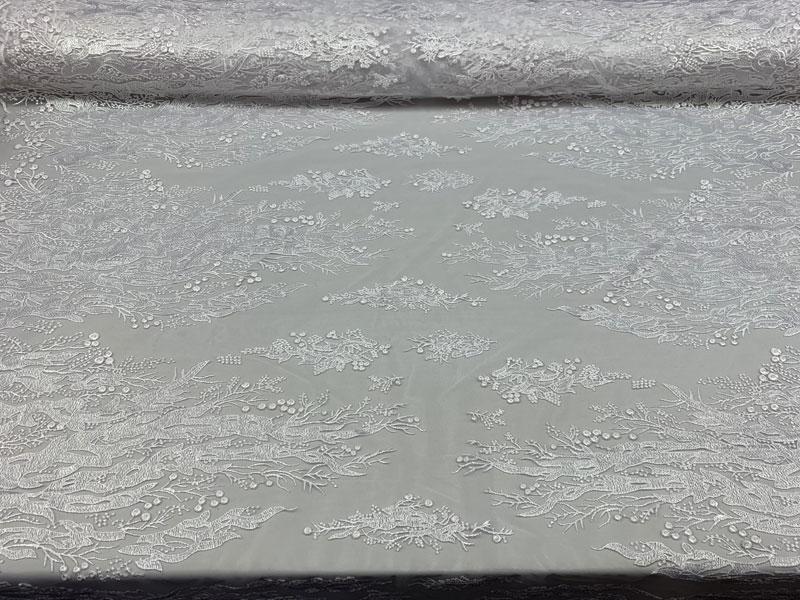 Luxury White Embroidered Floral Lace Fabric _ Bridal FabricICEFABRICICE FABRICSBy The YardLuxury White Embroidered Floral Lace Fabric _ Bridal Fabric ICEFABRIC
