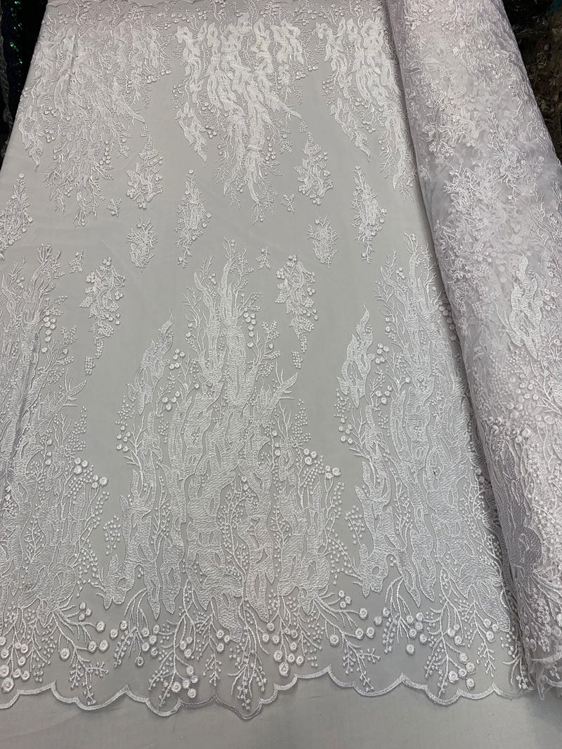 Luxury White Embroidered Floral Lace Fabric _ Bridal FabricICEFABRICICE FABRICSBy The YardLuxury White Embroidered Floral Lace Fabric _ Bridal Fabric ICEFABRIC