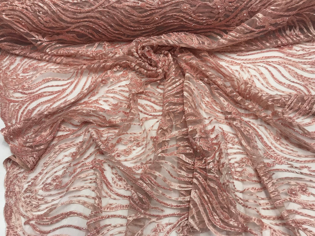 Mauve Embroidered Bridal Wedding Lace Fabric IceFabrics