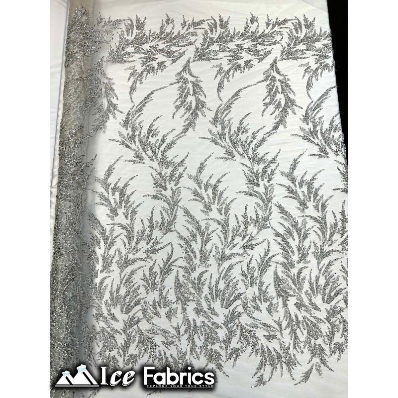 Modern Floral Embroidery Beaded Lace Fabric with SequinICE FABRICSICE FABRICSBy the Yard (56" Wide)SilverModern Floral Embroidery Beaded Lace Fabric with Sequin ICE FABRICS