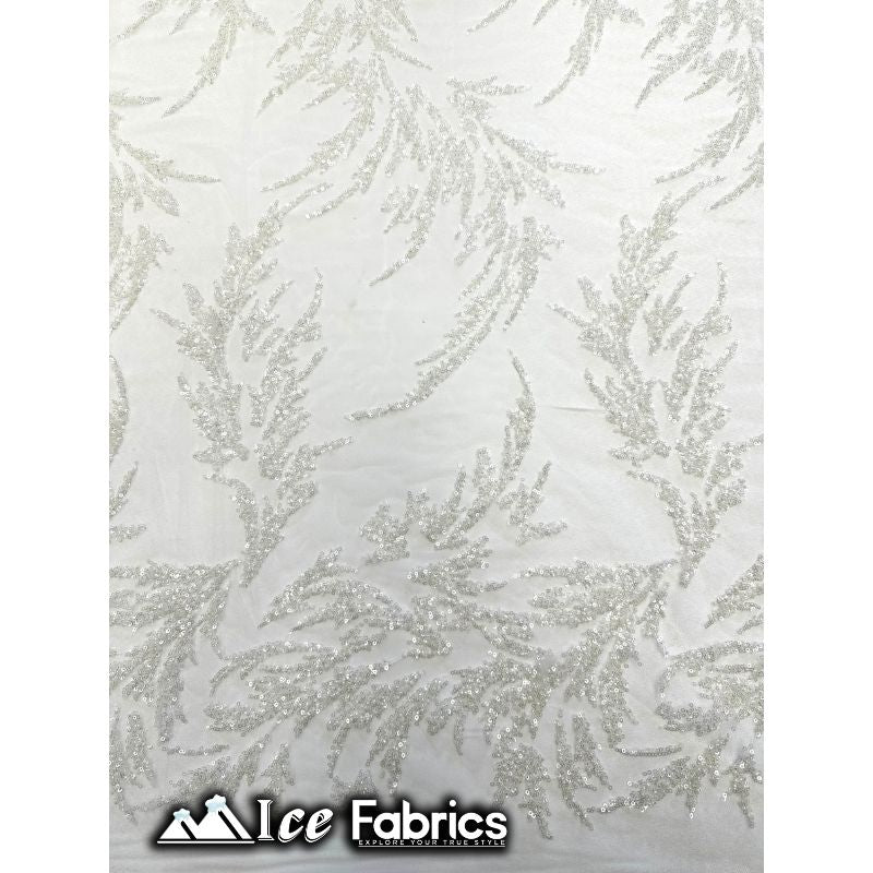 Modern Floral Embroidery Beaded Lace Fabric with SequinICE FABRICSICE FABRICSBy the Yard (56" Wide)Off WhiteModern Floral Embroidery Beaded Lace Fabric with Sequin ICE FABRICS