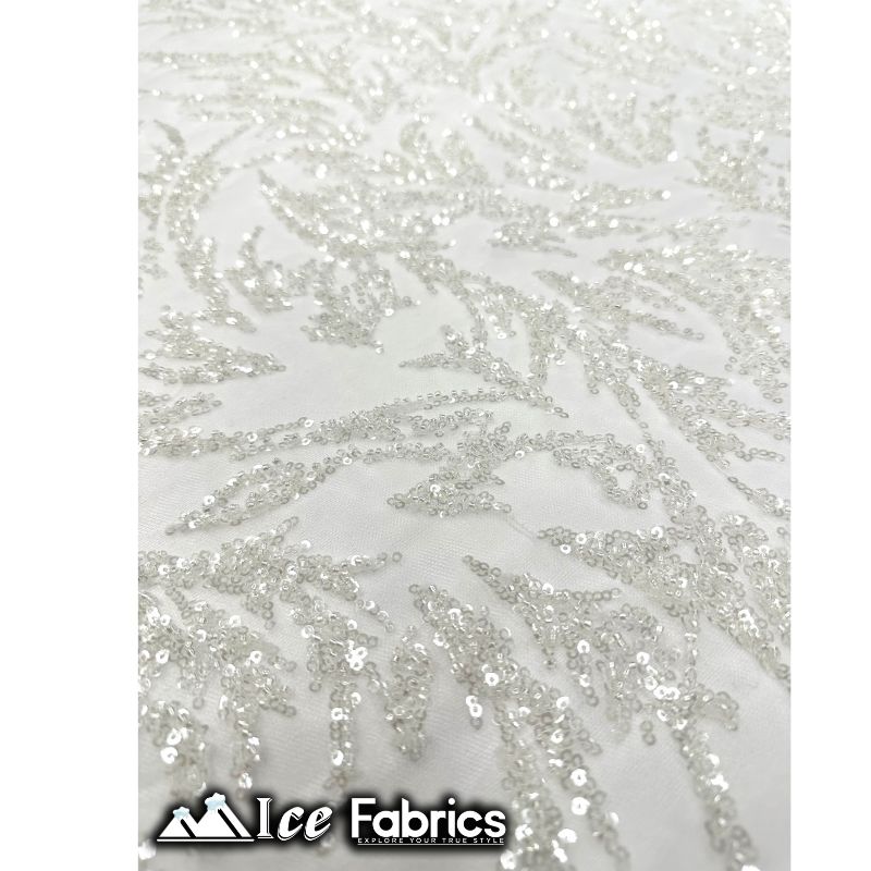 Modern Floral Embroidery Beaded Lace Fabric with SequinICE FABRICSICE FABRICSBy the Yard (56" Wide)Off WhiteModern Floral Embroidery Beaded Lace Fabric with Sequin ICE FABRICS