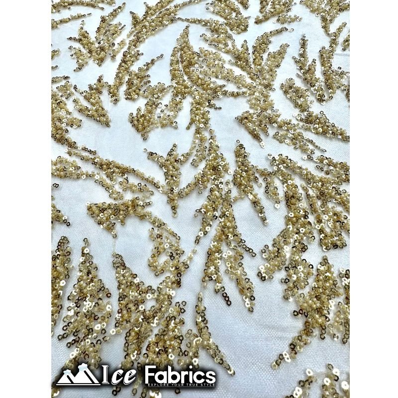 Modern Floral Embroidery Beaded Lace Fabric with SequinICE FABRICSICE FABRICSBy the Yard (56" Wide)GoldModern Floral Embroidery Beaded Lace Fabric with Sequin ICE FABRICS