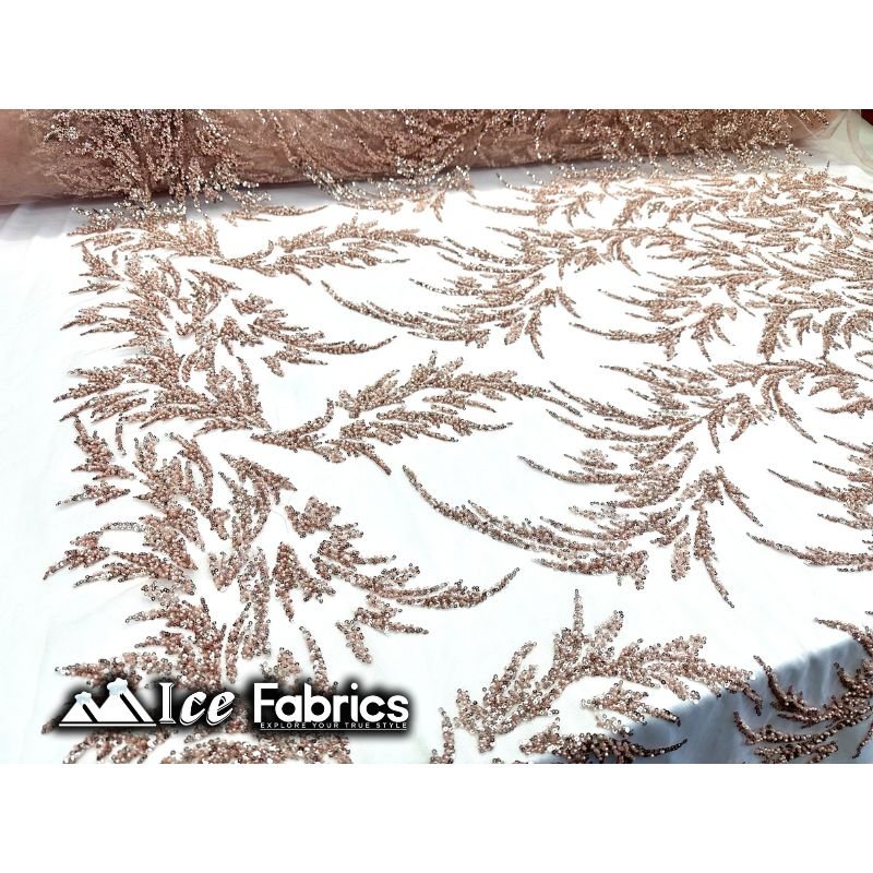 Modern Floral Embroidery Beaded Lace Fabric with SequinICE FABRICSICE FABRICSBy the Yard (56" Wide)Rose GoldModern Floral Embroidery Beaded Lace Fabric with Sequin ICE FABRICS