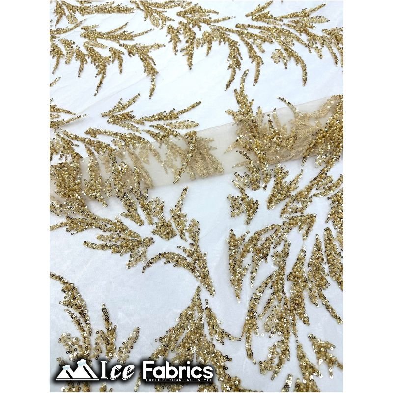 Modern Floral Embroidery Beaded Lace Fabric with SequinICE FABRICSICE FABRICSBy the Yard (56" Wide)GoldModern Floral Embroidery Beaded Lace Fabric with Sequin ICE FABRICS