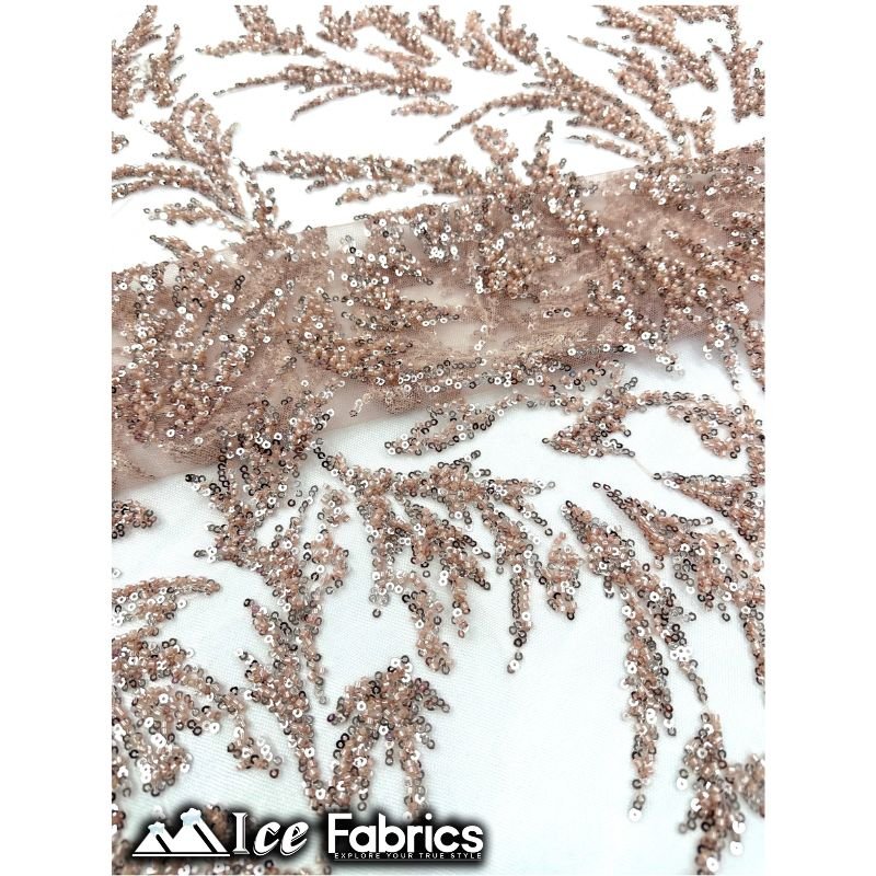 Modern Floral Embroidery Beaded Lace Fabric with SequinICE FABRICSICE FABRICSBy the Yard (56" Wide)Rose GoldModern Floral Embroidery Beaded Lace Fabric with Sequin ICE FABRICS