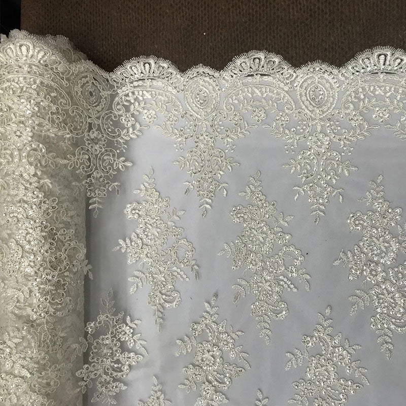 Modern Flower Design Metallic Embroidered Cord Prom With Sequins Mesh Lace FabricICE FABRICSICE FABRICSOff WhiteModern Flower Design Metallic Embroidered Cord Prom With Sequins Mesh Lace Fabric ICE FABRICS