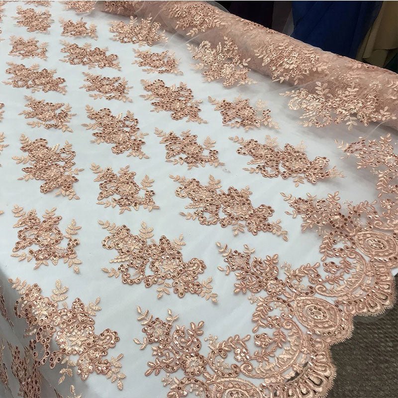 Modern Flower Design Metallic Embroidered Cord Prom With Sequins Mesh Lace FabricICE FABRICSICE FABRICSBlushModern Flower Design Metallic Embroidered Cord Prom With Sequins Mesh Lace Fabric ICE FABRICS