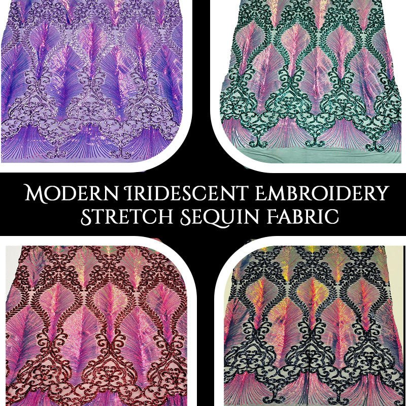 Modern Iridescent Embroidery Stretch Sequin Fabric
