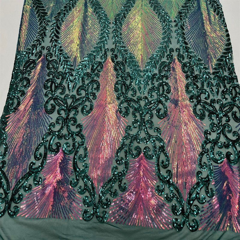 Modern Iridescent Embroidery Stretch Sequin Fabric Green