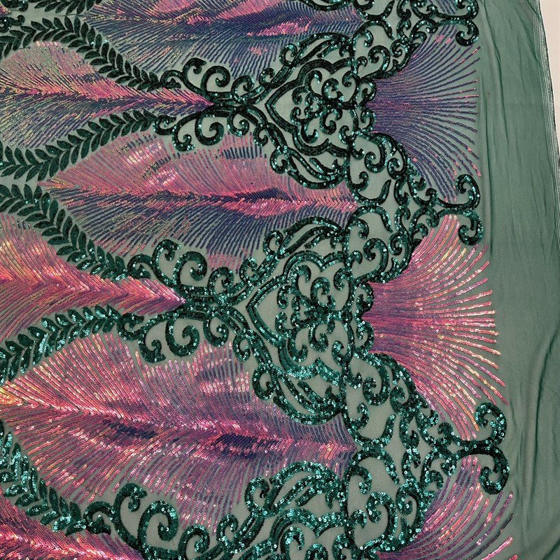 Modern Iridescent Embroidery Stretch Sequin Fabric Green