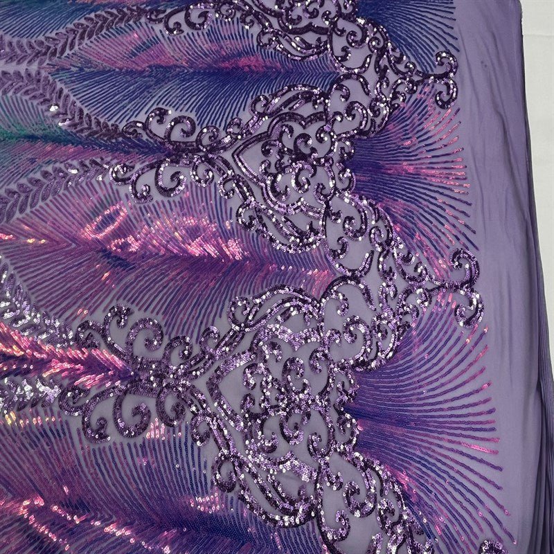 Modern Iridescent Embroidery Stretch Sequin Fabric Lavender