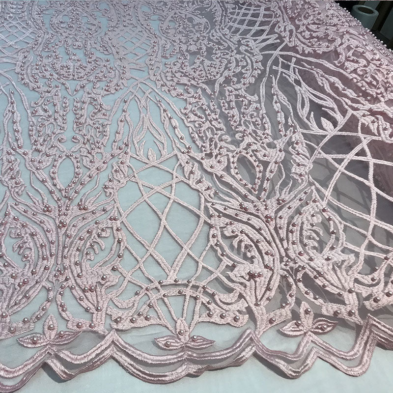 Multi-Color Design Embroidered Beaded Lace FabricICE FABRICSICE FABRICSLight PinkMulti-Color Design Embroidered Beaded Lace Fabric ICE FABRICS
