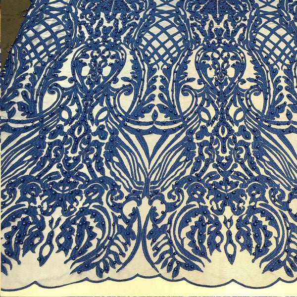 Multi-Color Design Embroidered Beaded Lace FabricICE FABRICSICE FABRICSRoyal BlueMulti-Color Design Embroidered Beaded Lace Fabric ICE FABRICS