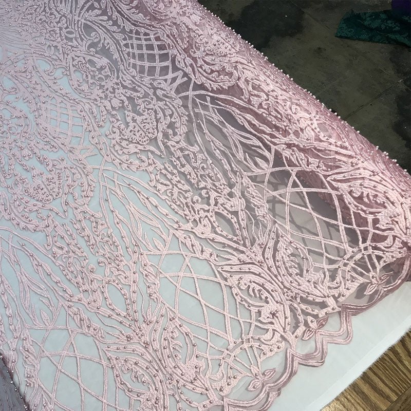 Multi-Color Design Embroidered Beaded Lace FabricICE FABRICSICE FABRICSLight PinkMulti-Color Design Embroidered Beaded Lace Fabric ICE FABRICS