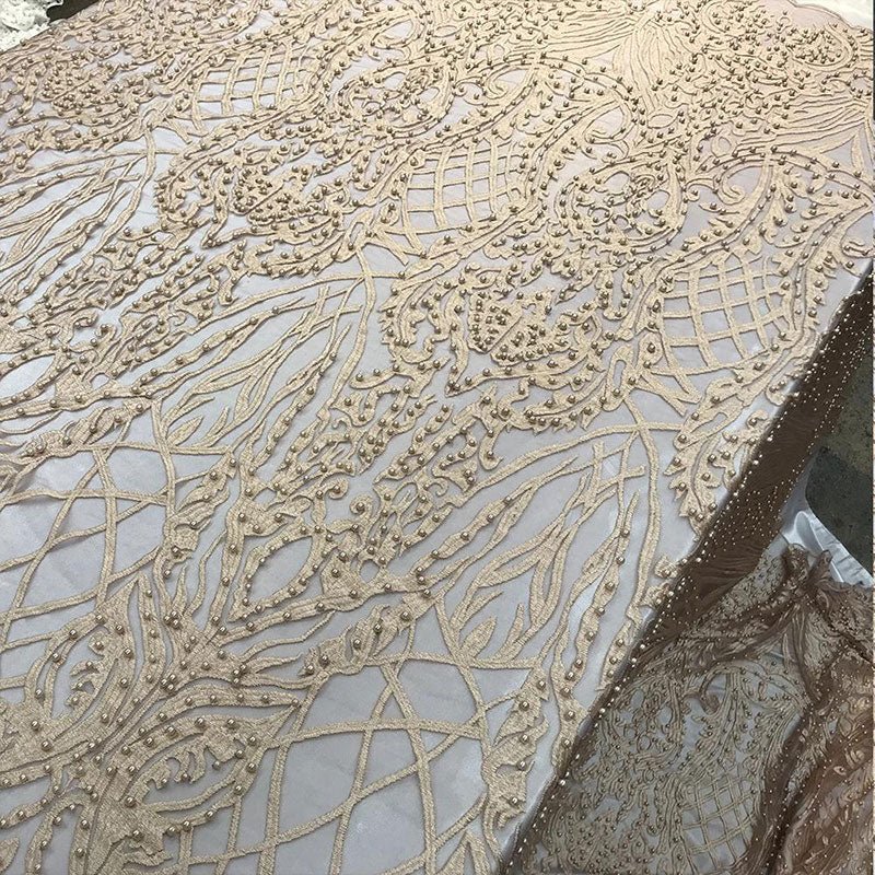 Multi-Color Design Embroidered Beaded Lace FabricICE FABRICSICE FABRICSGoldMulti-Color Design Embroidered Beaded Lace Fabric ICE FABRICS