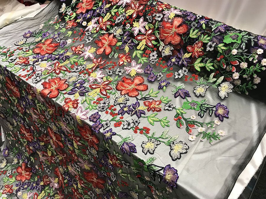 Multi-color Flowers Design Embroidery Beaded Mesh Lace Bridal Wedding FabricICE FABRICSICE FABRICSMulti-color Flowers Design Embroidery Beaded Mesh Lace Bridal Wedding Fabric ICE FABRICS