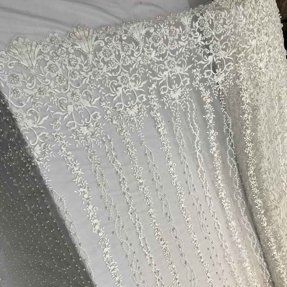 Multi Design Beaded Fabric, Lace Fabric By The YardICE FABRICSICE FABRICSIvoryMulti Design Beaded Fabric, Lace Fabric By The Yard ICE FABRICS