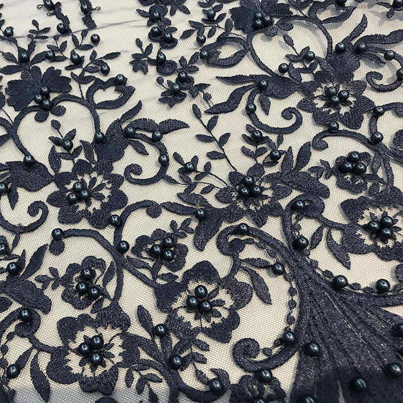 Multi Design Beaded Fabric, Lace Fabric By The YardICE FABRICSICE FABRICSNavy BlueMulti Design Beaded Fabric, Lace Fabric By The Yard ICE FABRICS