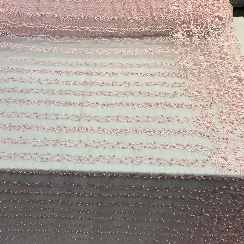 Multi Design Beaded Fabric, Lace Fabric By The YardICE FABRICSICE FABRICSLight PinkMulti Design Beaded Fabric, Lace Fabric By The Yard ICE FABRICS
