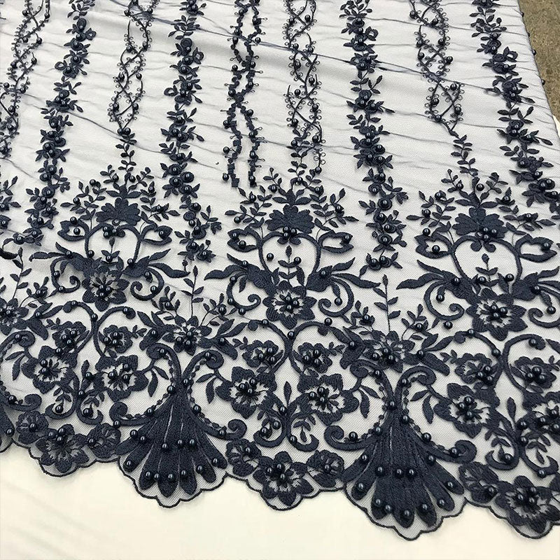 Multi Design Beaded Fabric, Lace Fabric By The YardICE FABRICSICE FABRICSNavy BlueMulti Design Beaded Fabric, Lace Fabric By The Yard ICE FABRICS