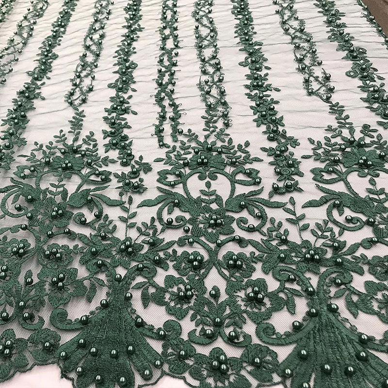 Multi Design Beaded Fabric, Lace Fabric By The YardICE FABRICSICE FABRICSHunter GreenMulti Design Beaded Fabric, Lace Fabric By The Yard ICE FABRICS