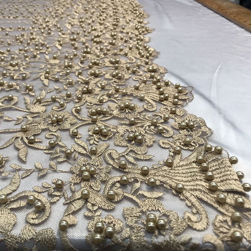 Multi Design Beaded Fabric, Lace Fabric By The YardICE FABRICSICE FABRICSGoldMulti Design Beaded Fabric, Lace Fabric By The Yard ICE FABRICS