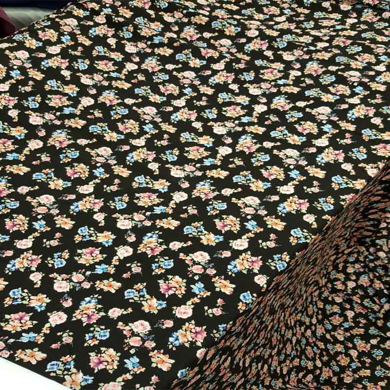 Multicolor Rayon Challis Pink Blue Blush Small Floral Flowers On Black Background FabricChallis FabricICEFABRICICE FABRICSMulticolor Rayon Challis Pink Blue Blush Small Floral Flowers On Black Background Fabric ICEFABRIC