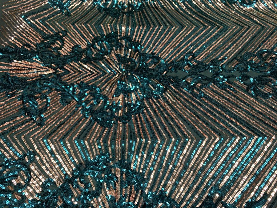 Nadia 4 Way Stretch Sequin Spandex Embroidered Fabric Sold By The YardICE FABRICSICE FABRICSHunter Green Gold On Green Mesh1 YardNadia 4 Way Stretch Sequin Spandex Embroidered Fabric Sold By The Yard ICE FABRICS