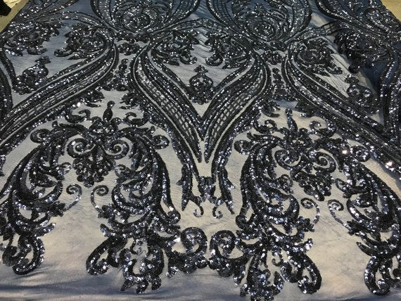 Navy Blue Arabic Design Embroidered 4 Way Stretch Sequin Fabric Sold By The YardICE FABRICSICE FABRICSNavy Blue Arabic Design Embroidered 4 Way Stretch Sequin Fabric Sold By The Yard ICE FABRICS