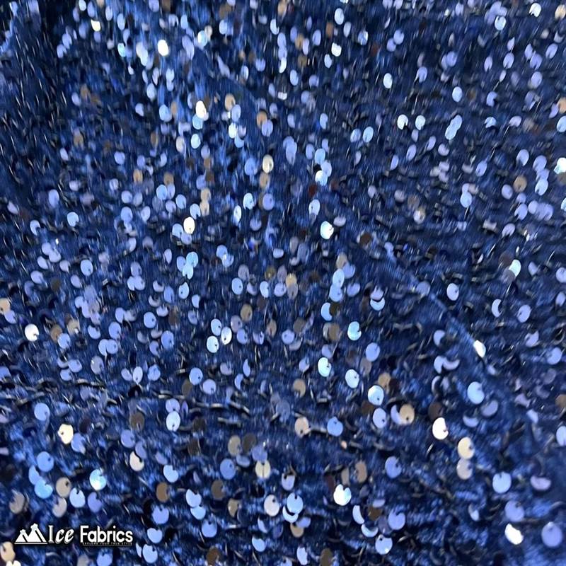 Navy Blue Emma Stretch Velvet Fabric with Embroidery SequinICE FABRICSICE FABRICSBy The Yard (58" Wide)2 Way StretchNavy Blue Emma Stretch Velvet Fabric with Embroidery Sequin ICE FABRICS