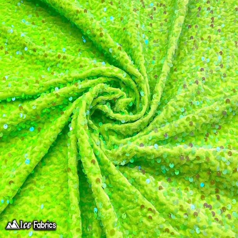 Neon Lime Green Emma Stretch Velvet Fabric with Embroidery SequinICE FABRICSICE FABRICSBy The Yard (58" Wide)2 Way StretchNeon Lime Green Emma Stretch Velvet Fabric with Embroidery Sequin ICE FABRICS