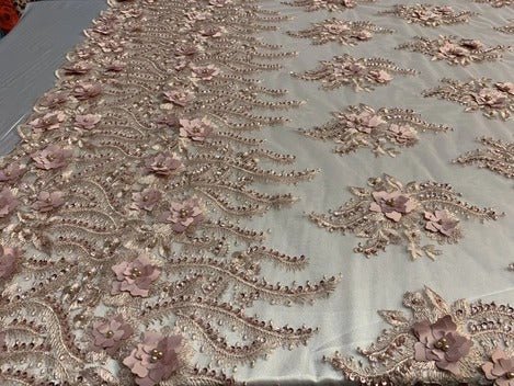 New 3D Beaded Flowers Hand Embroidered Floral Mesh Lace With Sequins FabricICEFABRICICE FABRICSDusty RoseNew 3D Beaded Flowers Hand Embroidered Floral Mesh Lace With Sequins Fabric ICEFABRIC