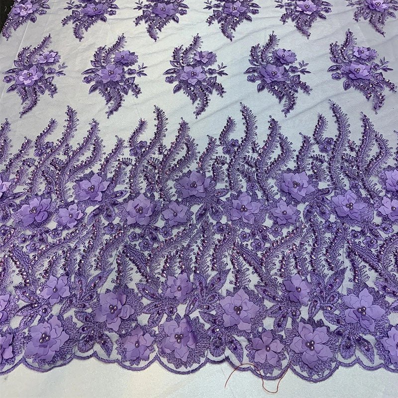 New 3D Beaded Flowers Hand Embroidered Floral Mesh Lace With Sequins FabricICEFABRICICE FABRICSLavenderNew 3D Beaded Flowers Hand Embroidered Floral Mesh Lace With Sequins Fabric ICEFABRIC