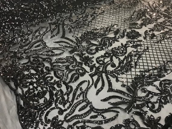 New Design 4 Way Stretch Sequins On A Mesh Lace Fabric For Decorations Fashion Wedding Prom DressesICE FABRICSICE FABRICSBlackNew Design 4 Way Stretch Sequins On A Mesh Lace Fabric For Decorations Fashion Wedding Prom Dresses ICE FABRICS