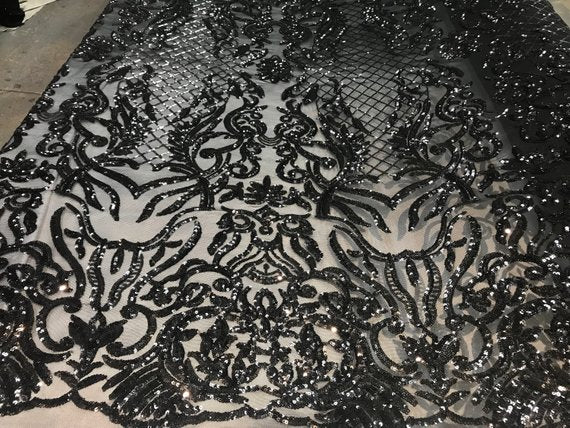 New Design 4 Way Stretch Sequins On A Mesh Lace Fabric For Decorations Fashion Wedding Prom DressesICE FABRICSICE FABRICSBlackNew Design 4 Way Stretch Sequins On A Mesh Lace Fabric For Decorations Fashion Wedding Prom Dresses ICE FABRICS