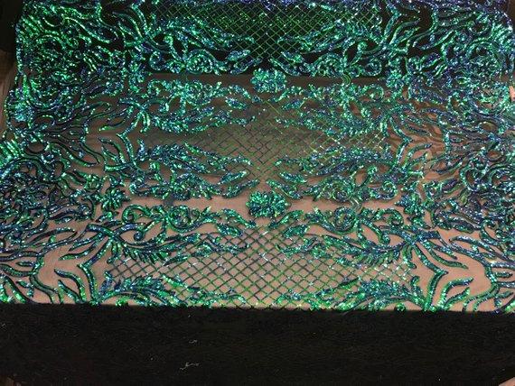 New Design 4 Way Stretch Sequins On A Mesh Lace Fabric For Decorations Fashion Wedding Prom DressesICE FABRICSICE FABRICSGreenNew Design 4 Way Stretch Sequins On A Mesh Lace Fabric For Decorations Fashion Wedding Prom Dresses ICE FABRICS