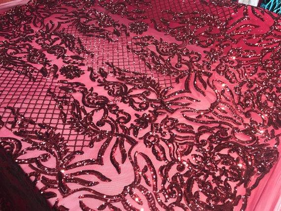 New Design 4 Way Stretch Sequins On A Mesh Lace Fabric For Decorations Fashion Wedding Prom DressesICE FABRICSICE FABRICSBurgundyNew Design 4 Way Stretch Sequins On A Mesh Lace Fabric For Decorations Fashion Wedding Prom Dresses ICE FABRICS
