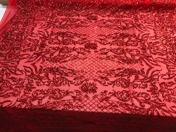 New Design 4 Way Stretch Sequins On A Mesh Lace Fabric For Decorations Fashion Wedding Prom DressesICE FABRICSICE FABRICSRedNew Design 4 Way Stretch Sequins On A Mesh Lace Fabric For Decorations Fashion Wedding Prom Dresses ICE FABRICS