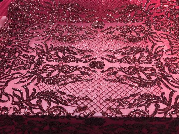 New Design 4 Way Stretch Sequins On A Mesh Lace Fabric For Decorations Fashion Wedding Prom DressesICE FABRICSICE FABRICSBurgundyNew Design 4 Way Stretch Sequins On A Mesh Lace Fabric For Decorations Fashion Wedding Prom Dresses ICE FABRICS