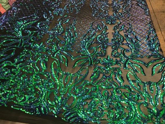 New Design 4 Way Stretch Sequins On A Mesh Lace Fabric For Decorations Fashion Wedding Prom DressesICE FABRICSICE FABRICSGreenNew Design 4 Way Stretch Sequins On A Mesh Lace Fabric For Decorations Fashion Wedding Prom Dresses ICE FABRICS
