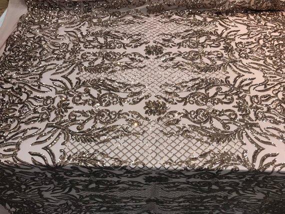 New Design 4 Way Stretch Sequins On A Mesh Lace Fabric For Decorations Fashion Wedding Prom DressesICE FABRICSICE FABRICSRose GoldNew Design 4 Way Stretch Sequins On A Mesh Lace Fabric For Decorations Fashion Wedding Prom Dresses ICE FABRICS