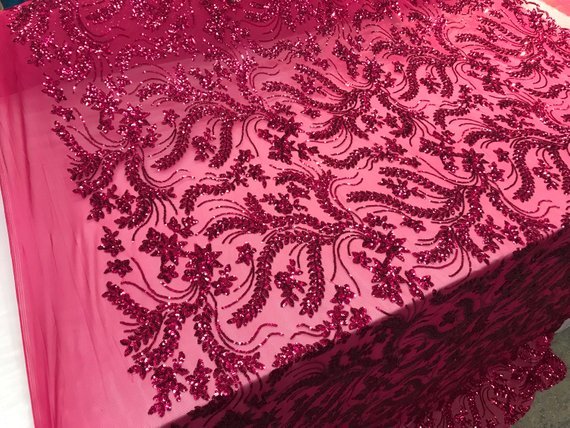 New Design Fuchsia Embroidered 4 Way Stretch Sequin Mesh Lace Fabric Sold By The YardICE FABRICSICE FABRICSNew Design Fuchsia Embroidered 4 Way Stretch Sequin Mesh Lace Fabric Sold By The Yard ICE FABRICS