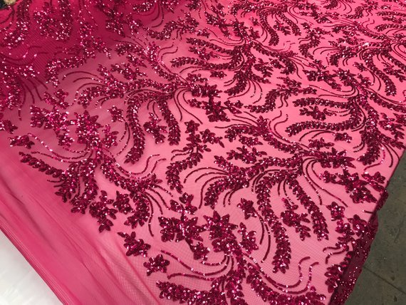 New Design Fuchsia Embroidered 4 Way Stretch Sequin Mesh Lace Fabric Sold By The YardICE FABRICSICE FABRICSNew Design Fuchsia Embroidered 4 Way Stretch Sequin Mesh Lace Fabric Sold By The Yard ICE FABRICS