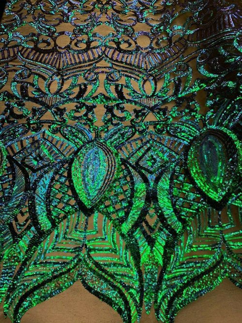 New Design Iridescent Green 4 Way Stretch Sequin Spandex Mesh Lace Fabric Sold By 3 Yardmesh fabricICEFABRICICE FABRICSNew Design Iridescent Green 4 Way Stretch Sequin Spandex Mesh Lace Fabric Sold By 3 Yard ICEFABRIC