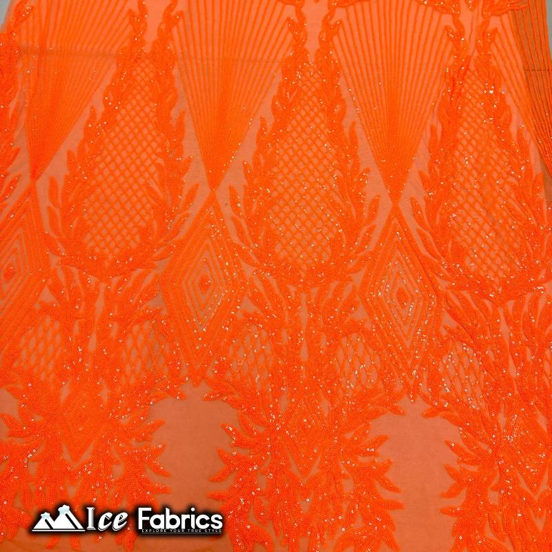 New Diamonds Design Sequin Fabric 4 Way Stretch SequinICE FABRICSICE FABRICSNeon OrangeNew Diamonds Design Sequin Fabric 4 Way Stretch Sequin ICE FABRICS